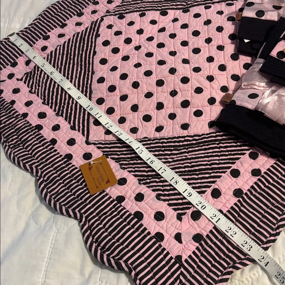 Pink & Black Polka Dot Table Square & Dish Towel Set by Great Finds NWT